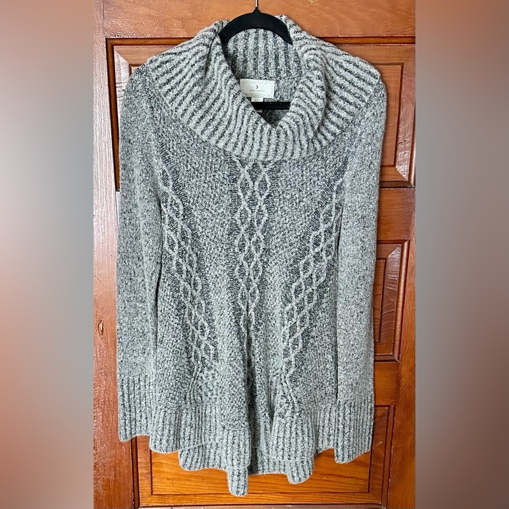 Ruby Moon Gray Cowl Neck Cable Knit Sweater